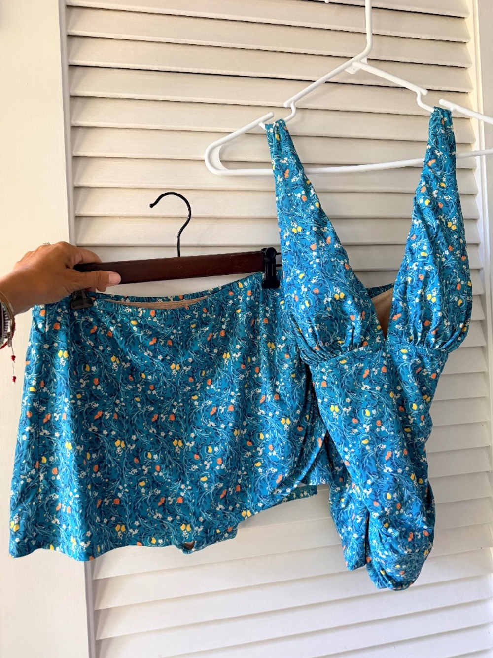 Garnet Hill Womens 6 Swimsuit Swim Skirt Set Floral Blue One Piece Resort Tankin